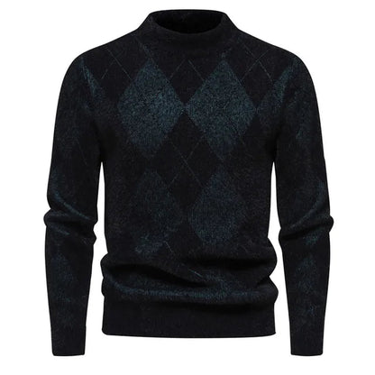 Men’s Argyle Sweater - Crew Neck - Knitted - Long Sleeve - Classic Pattern 2