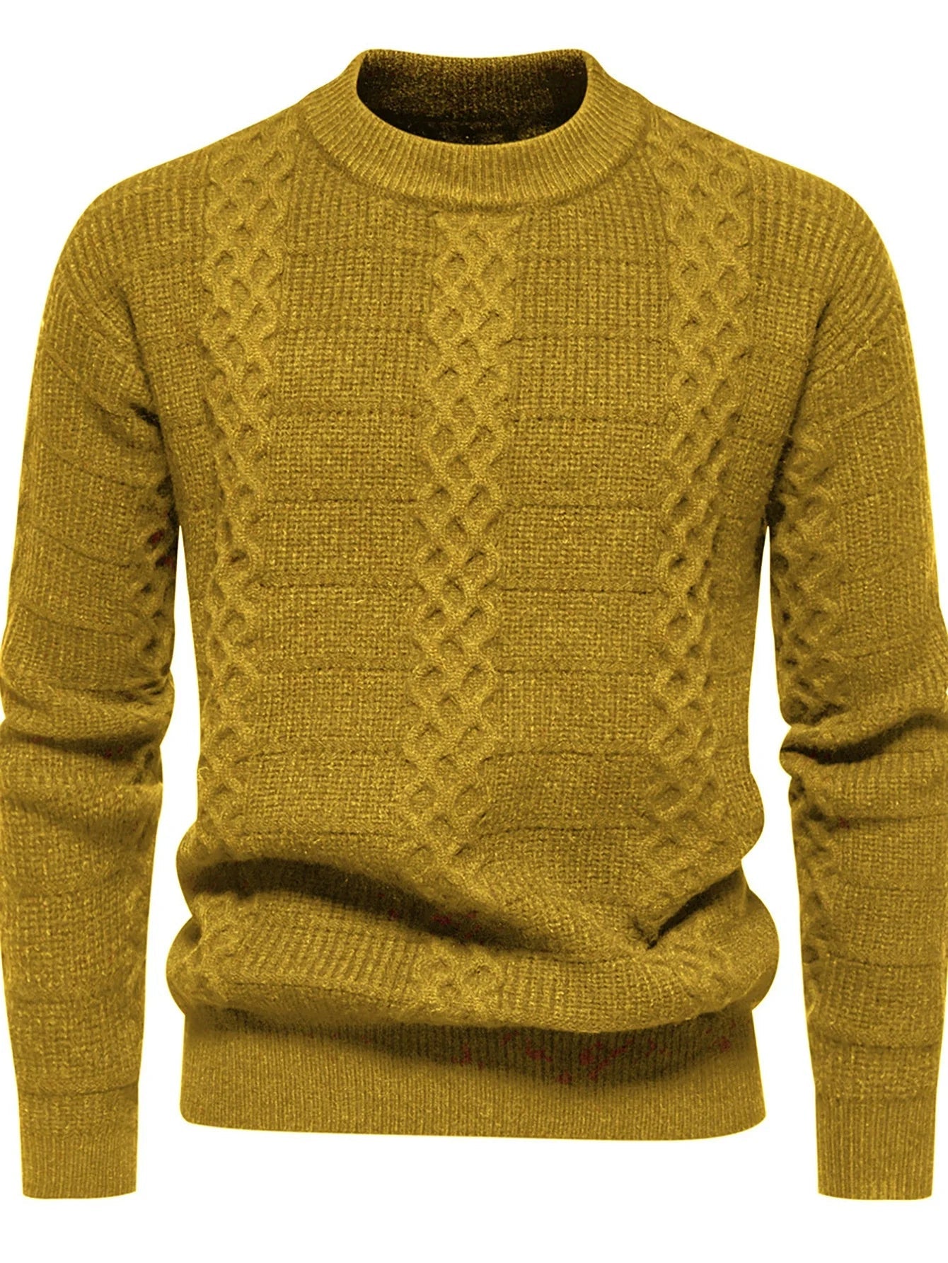 Men’s Cable-Knit Sweater - Warm Wool Blend - Regular Fit - Crew Neck Casual Wear 0
