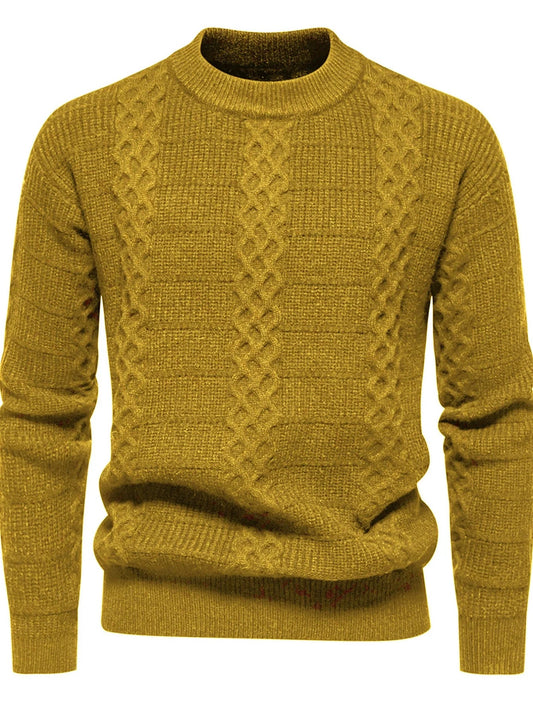 Men’s Cable-Knit Sweater - Warm Wool Blend - Regular Fit - Crew Neck Casual Wear 0