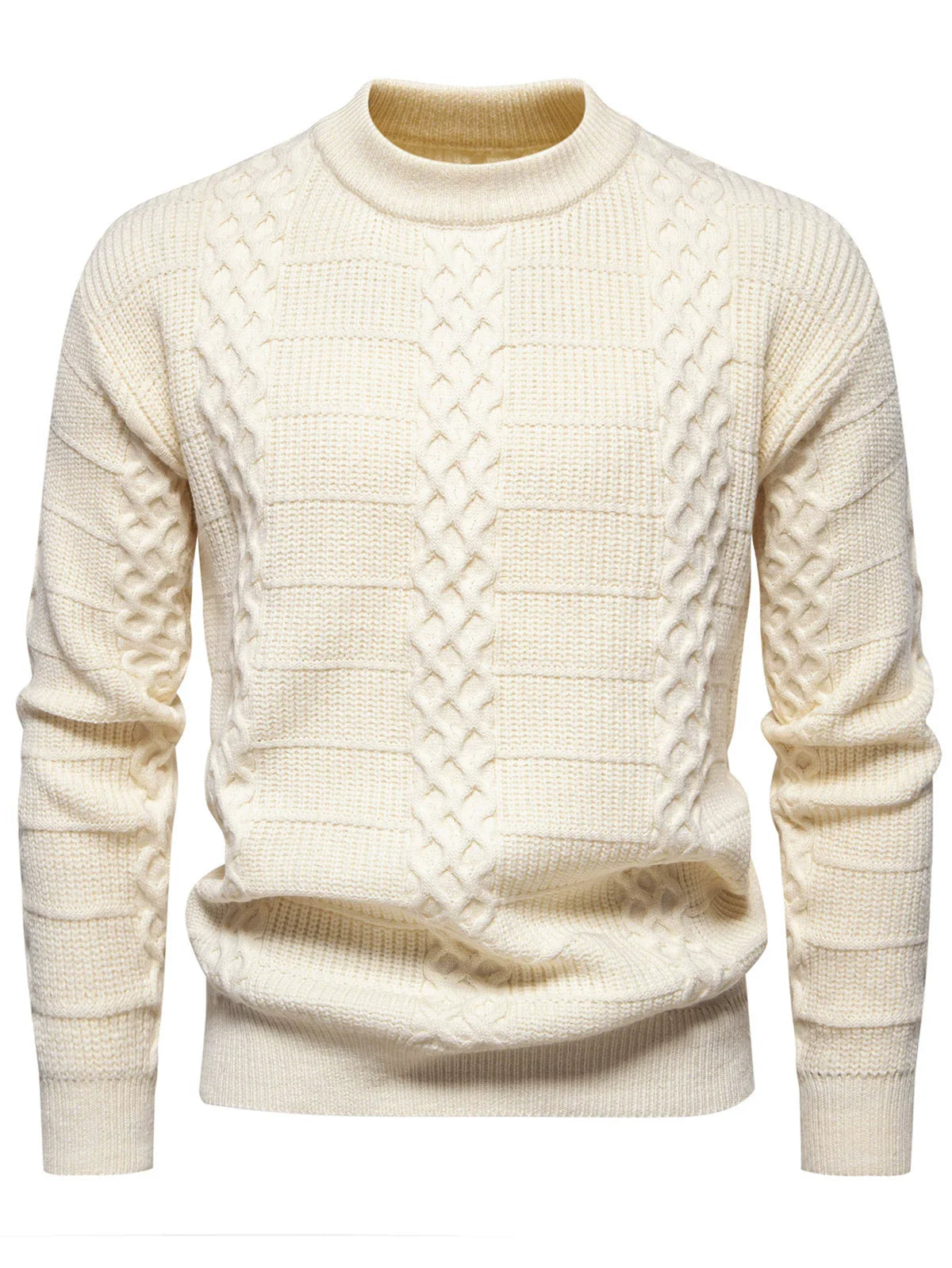 Men’s Cable-Knit Sweater - Warm Wool Blend - Regular Fit - Crew Neck Casual Wear 2