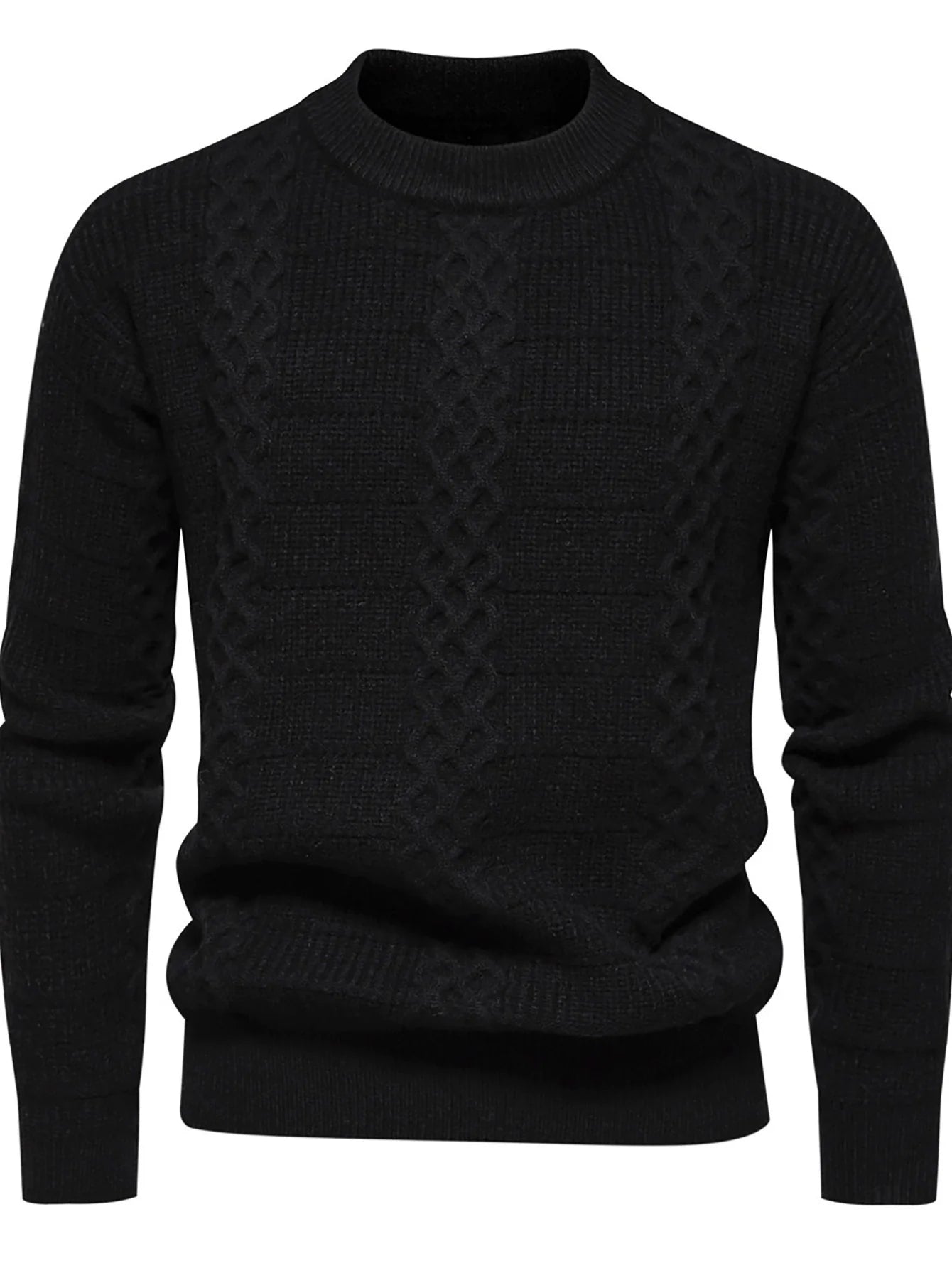 Men’s Cable-Knit Sweater - Warm Wool Blend - Regular Fit - Crew Neck Casual Wear 3