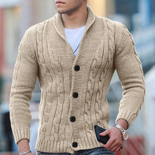 Men’s Cable Knit Cardigan - Wool Blend - Shawl Collar - Button Down - Ribbed Cuffs 0