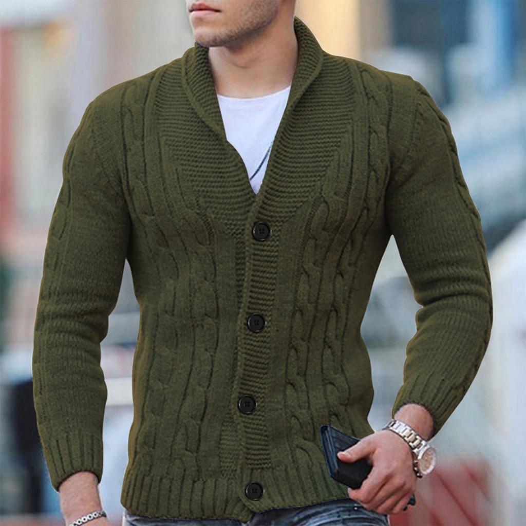 Men’s Cable Knit Cardigan - Wool Blend - Shawl Collar - Button Down - Ribbed Cuffs 4