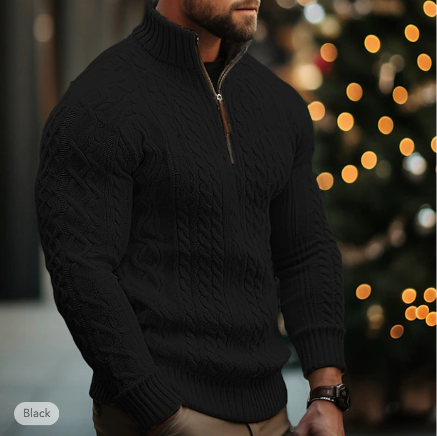 Men's Cable Knit Sweater - Half Zip - High Collar - Warm & Comfortable Fit 2
