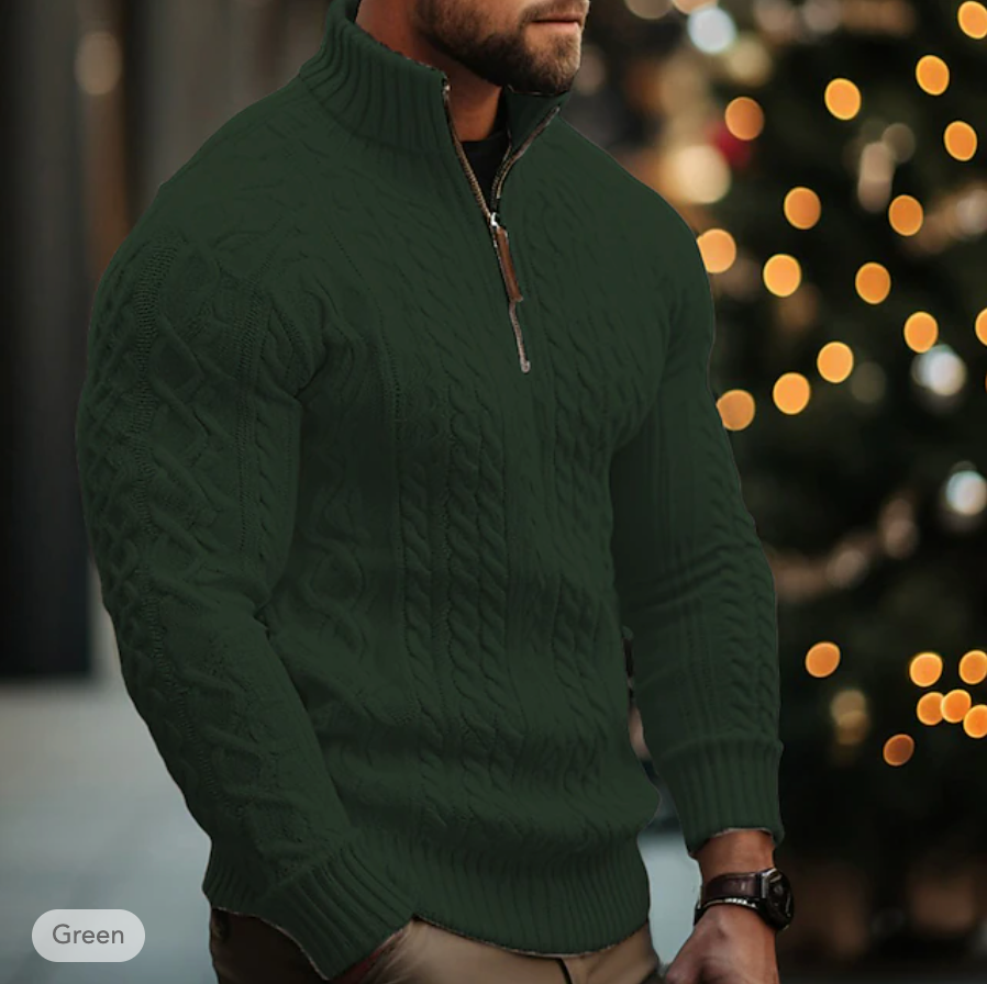 Men's Cable Knit Sweater - Half Zip - High Collar - Warm & Comfortable Fit 4