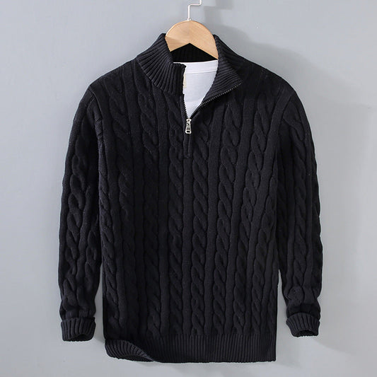 Men’s Cable Knit Sweater - Quarter Zip - Ribbed Collar & Cuffs - Warm & Stylish 0