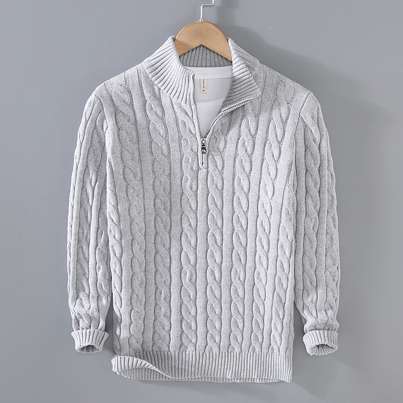 Men’s Cable Knit Sweater - Quarter Zip - Ribbed Collar & Cuffs - Warm & Stylish 2