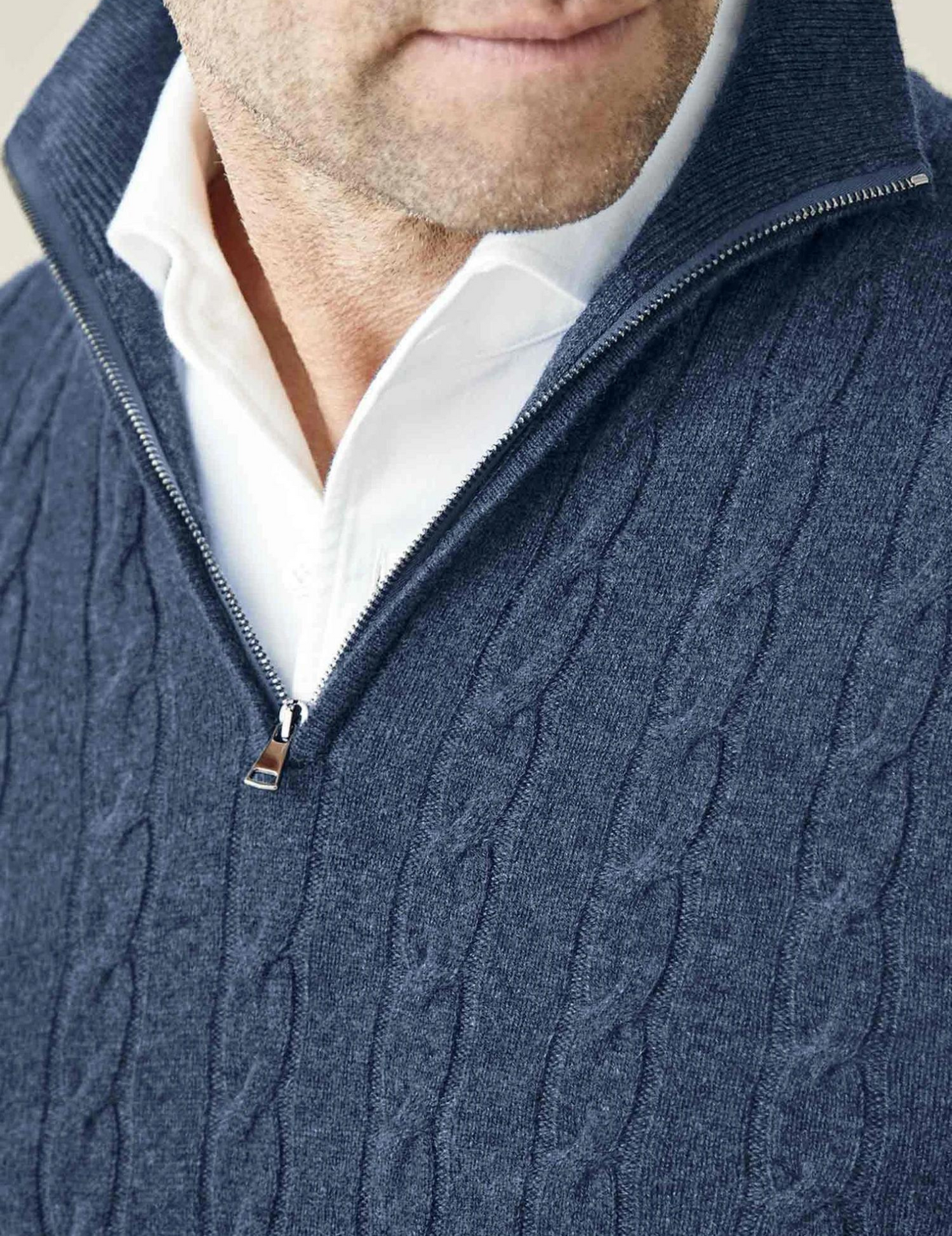 Men’s Cable Knit Sweater – Wool Blend – Half Zip – Stand Collar – Smart Casual Fit 2