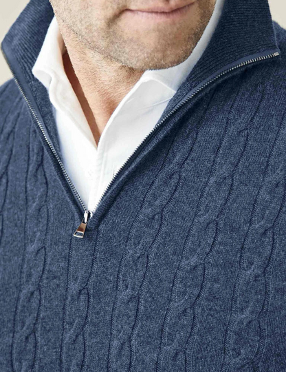Men’s Cable Knit Sweater – Wool Blend – Half Zip – Stand Collar – Smart Casual Fit 2
