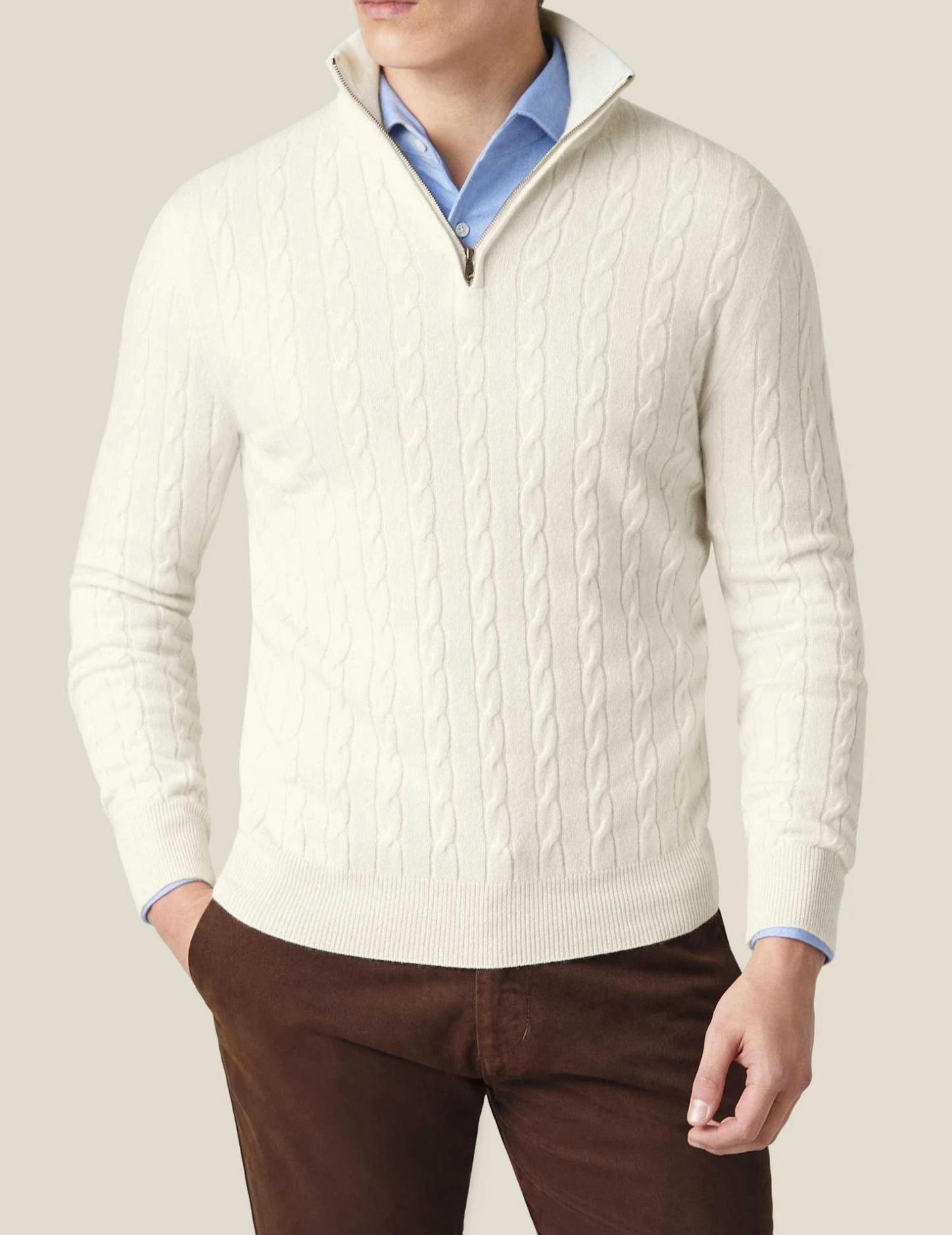 Men’s Cable Knit Sweater – Wool Blend – Half Zip – Stand Collar – Smart Casual Fit 3