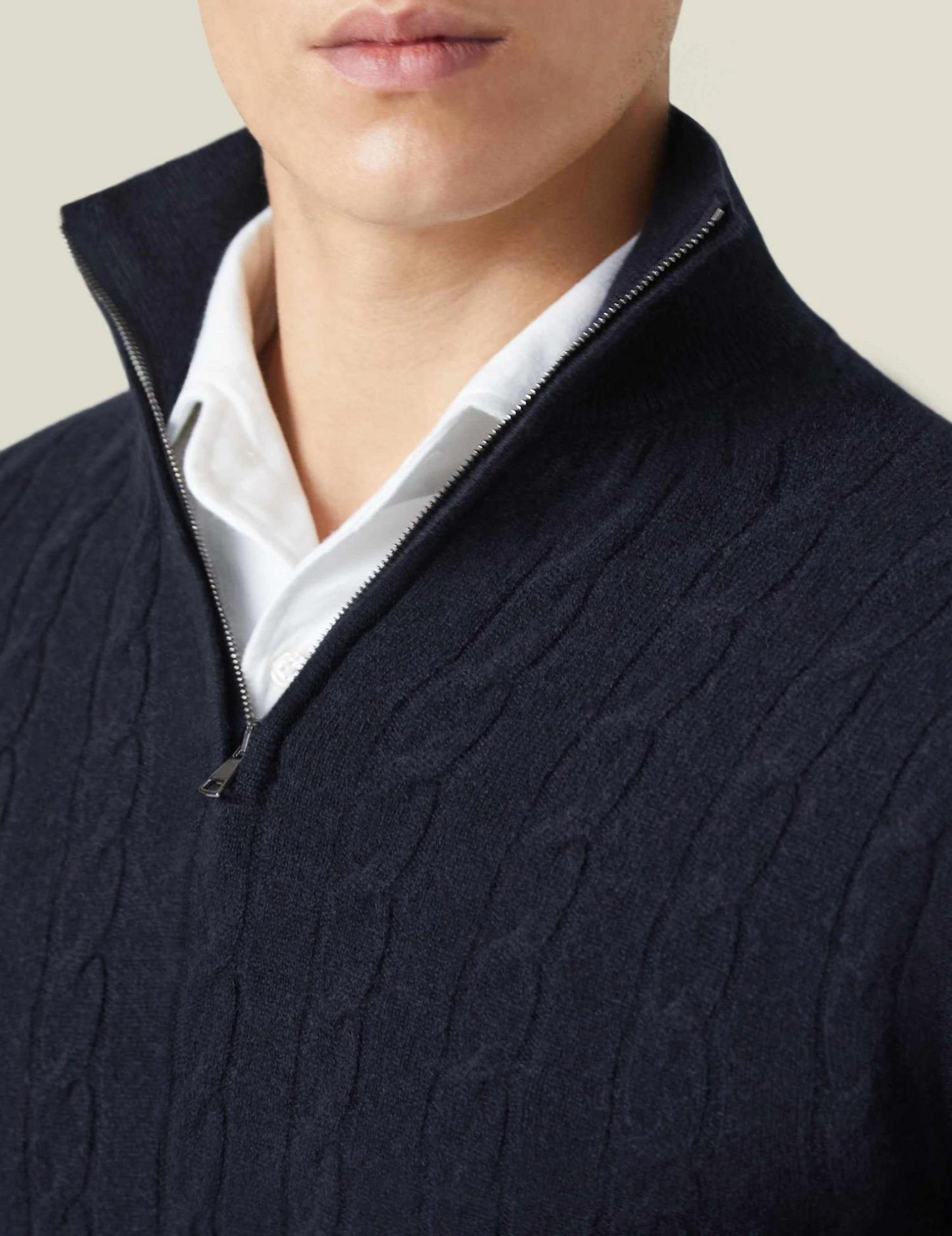 Men’s Cable Knit Sweater – Wool Blend – Half Zip – Stand Collar – Smart Casual Fit 4