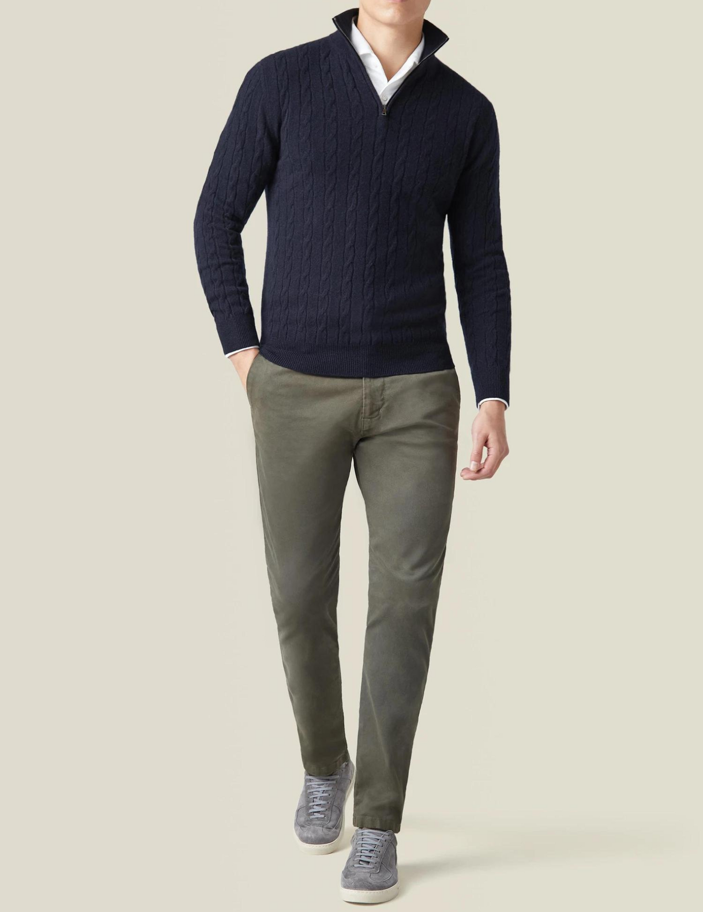 Men’s Cable Knit Sweater – Wool Blend – Half Zip – Stand Collar – Smart Casual Fit 5