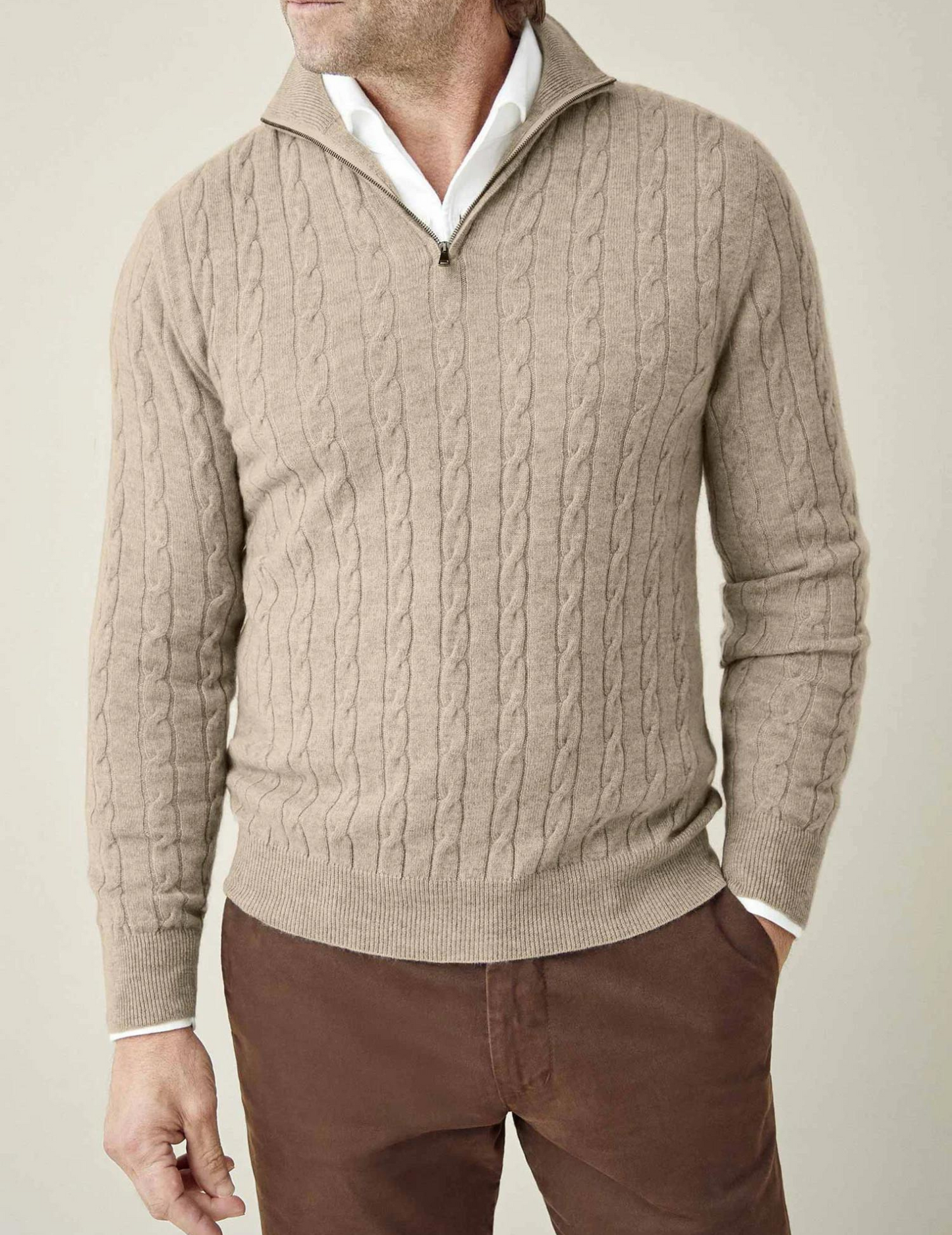 Men’s Cable Knit Sweater – Wool Blend – Half Zip – Stand Collar – Smart Casual Fit 6