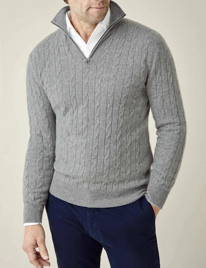 Men’s Cable Knit Sweater – Wool Blend – Half Zip – Stand Collar – Smart Casual Fit 7