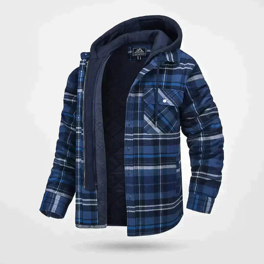 Men's Checkered Pattern Hooded Jacket | Warm 0