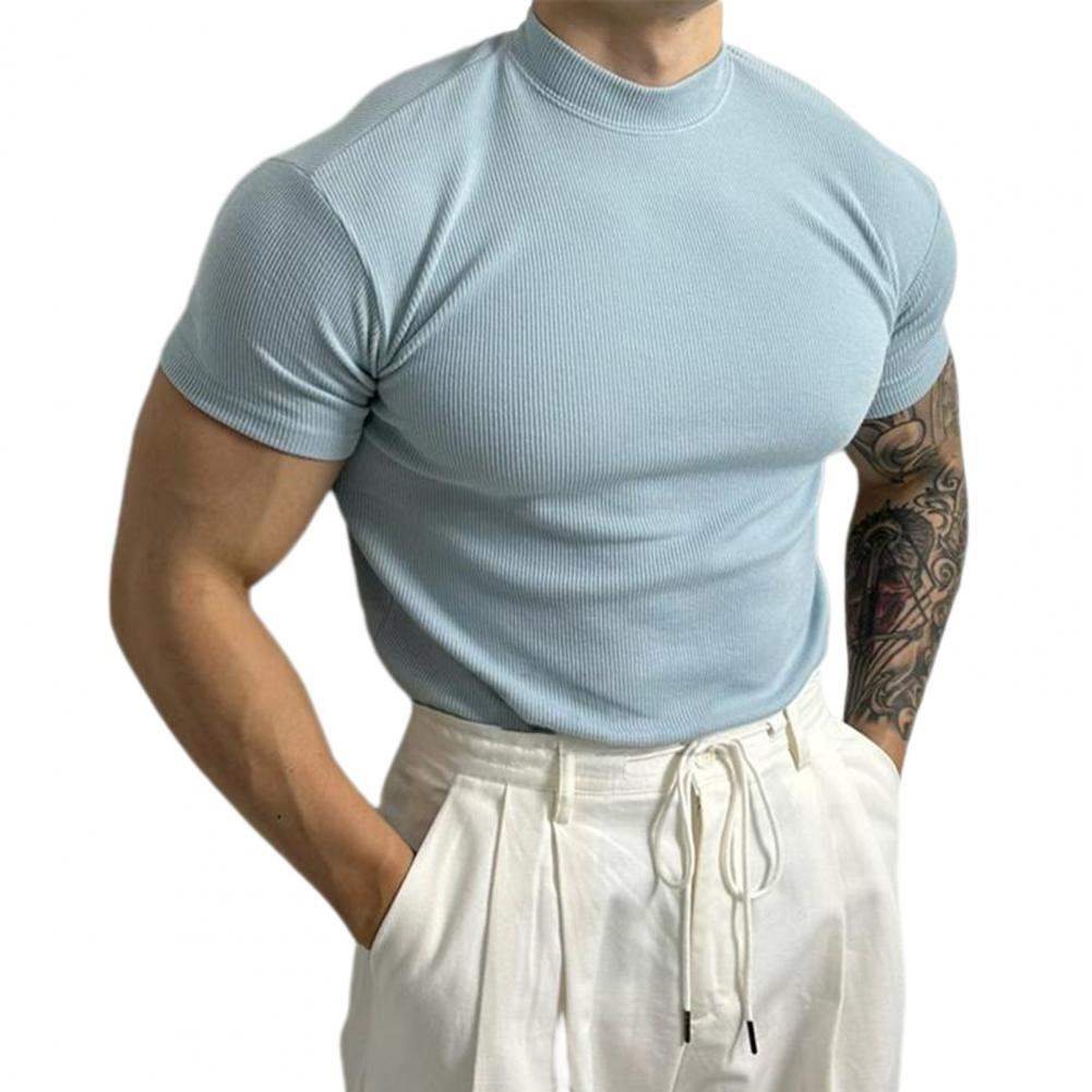 Men’s Fitted Ribbed Knit Top - Short Sleeve - Mock Neck - Breathable Stretch Fabric 2