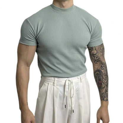 Men’s Fitted Ribbed Knit Top - Short Sleeve - Mock Neck - Breathable Stretch Fabric 5