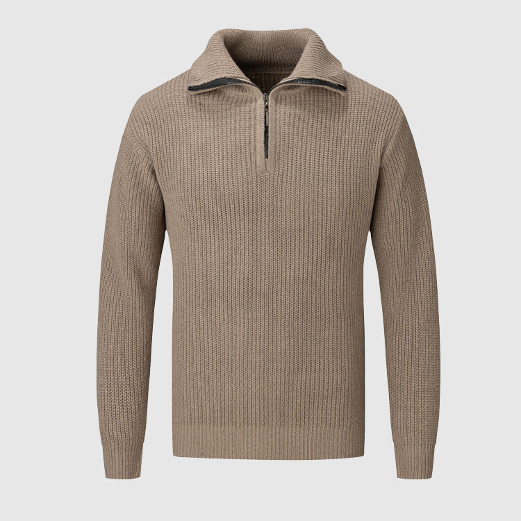 Men’s Half-Zip Sweater - Textured Knit - High Collar - Ribbed Cuffs & Hem - Casual Wear 0