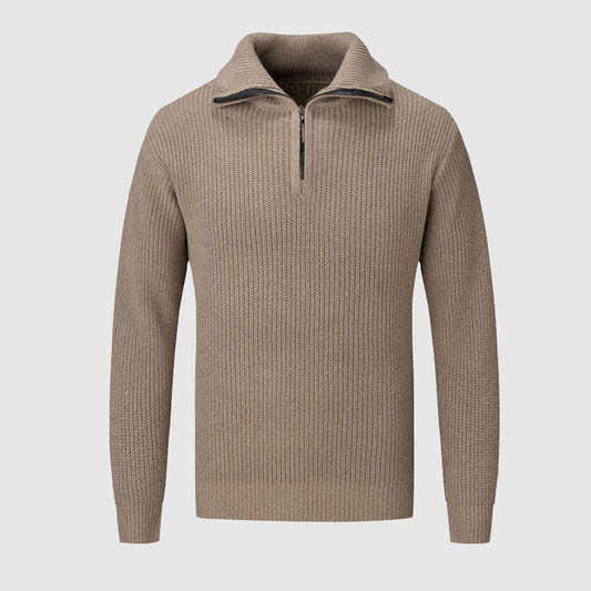 Men’s Half-Zip Sweater - Textured Knit - High Collar - Ribbed Cuffs & Hem - Casual Wear 0