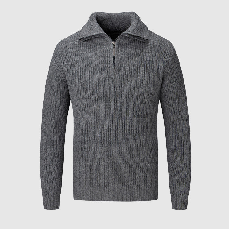 Men’s Half-Zip Sweater - Textured Knit - High Collar - Ribbed Cuffs & Hem - Casual Wear 1