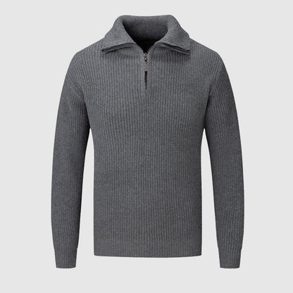 Men’s Half-Zip Sweater - Textured Knit - High Collar - Ribbed Cuffs & Hem - Casual Wear 1