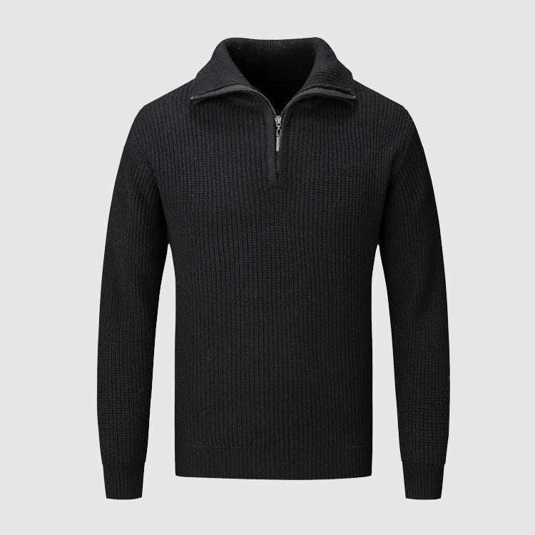Men’s Half-Zip Sweater - Textured Knit - High Collar - Ribbed Cuffs & Hem - Casual Wear 2