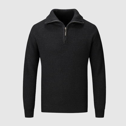 Men’s Half-Zip Sweater - Textured Knit - High Collar - Ribbed Cuffs & Hem - Casual Wear 2