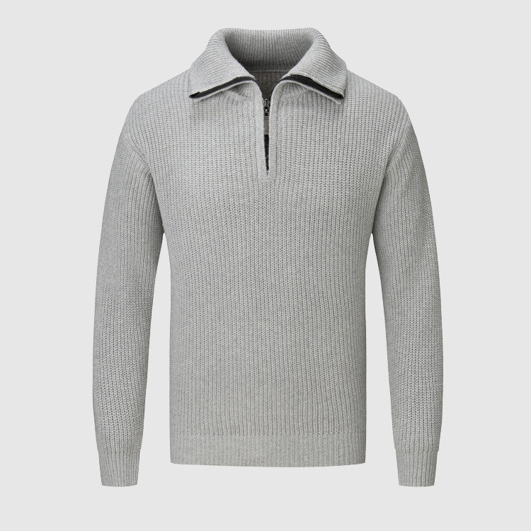 Men’s Half-Zip Sweater - Textured Knit - High Collar - Ribbed Cuffs & Hem - Casual Wear 3