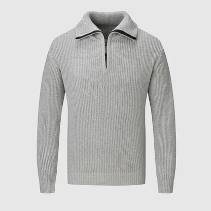 Men’s Half-Zip Sweater - Textured Knit - High Collar - Ribbed Cuffs & Hem - Casual Wear 3