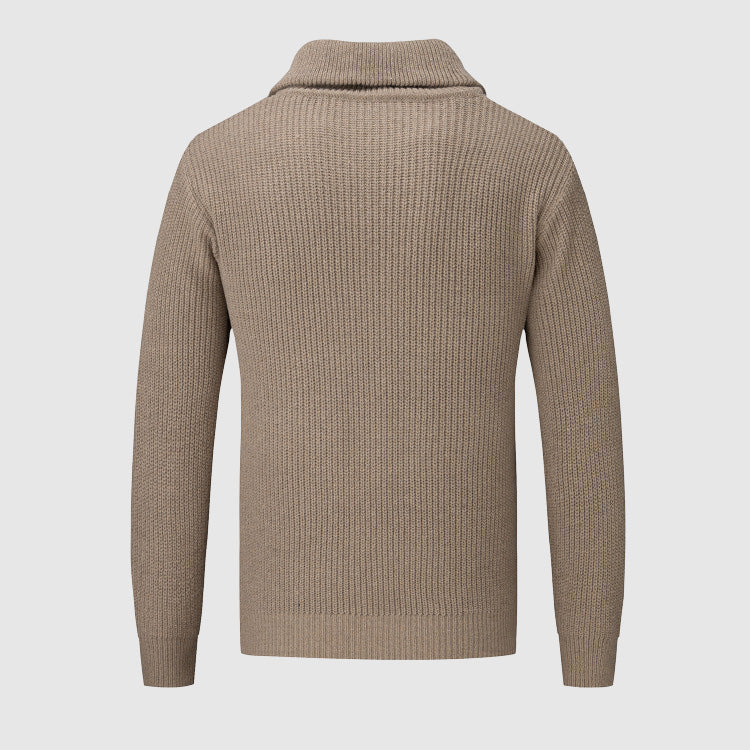 Men’s Half-Zip Sweater - Textured Knit - High Collar - Ribbed Cuffs & Hem - Casual Wear 4