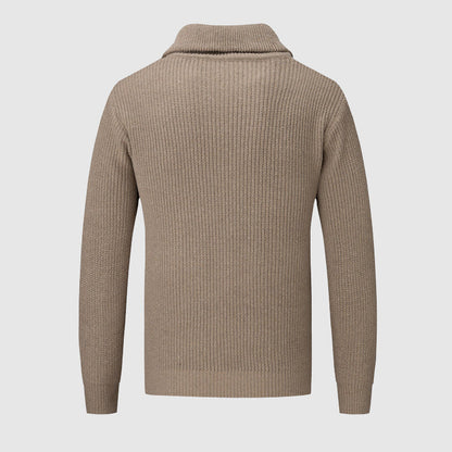 Men’s Half-Zip Sweater - Textured Knit - High Collar - Ribbed Cuffs & Hem - Casual Wear 4