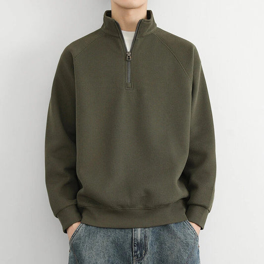 Men’s Half-Zip Sweatshirt – Ribbed Knit – Relaxed Fit – Stand Collar Casual Pullover 0