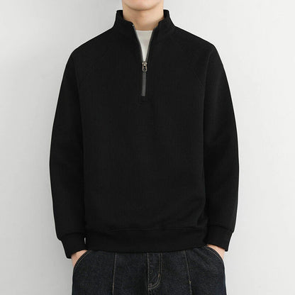 Men’s Half-Zip Sweatshirt – Ribbed Knit – Relaxed Fit – Stand Collar Casual Pullover 1