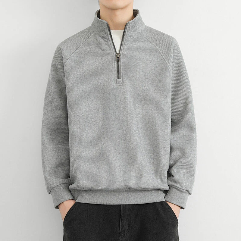 Men’s Half-Zip Sweatshirt – Ribbed Knit – Relaxed Fit – Stand Collar Casual Pullover 2