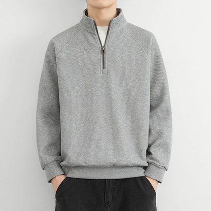 Men’s Half-Zip Sweatshirt – Ribbed Knit – Relaxed Fit – Stand Collar Casual Pullover 2