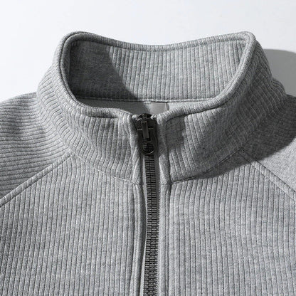 Men’s Half-Zip Sweatshirt – Ribbed Knit – Relaxed Fit – Stand Collar Casual Pullover 3