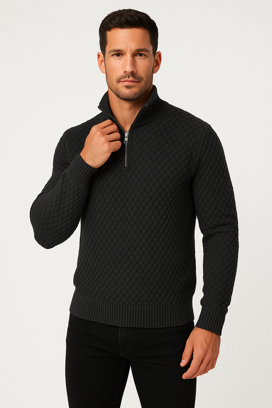 Men’s Half Zip Sweater – Textured Knit – Tailored Fit – Ribbed Trim – Soft Feel 0