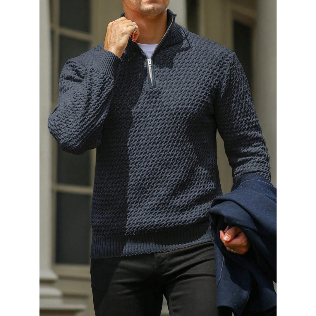 Men’s Half Zip Sweater – Textured Knit – Tailored Fit – Ribbed Trim – Soft Feel 2