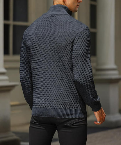 Men’s Half Zip Sweater – Textured Knit – Tailored Fit – Ribbed Trim – Soft Feel 4