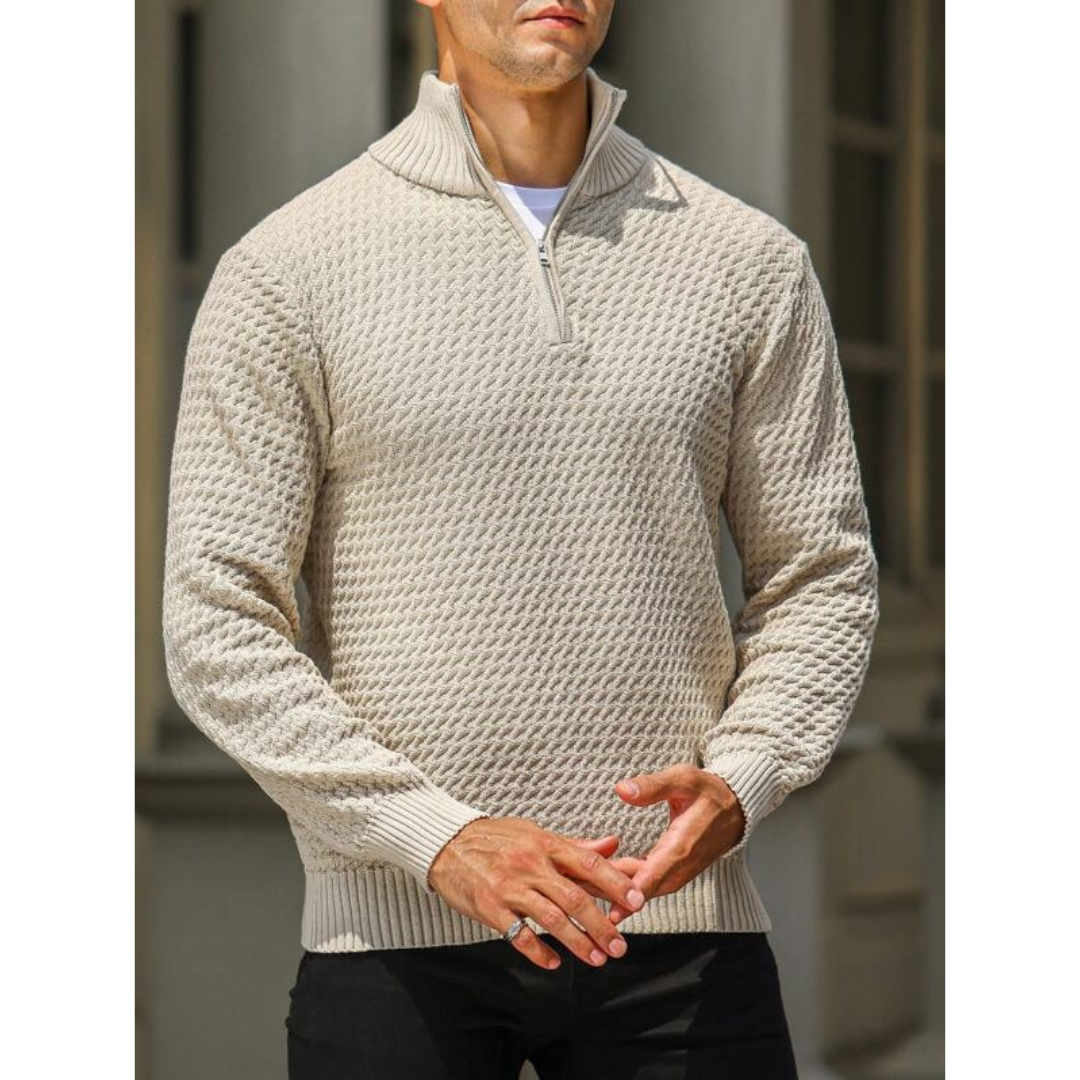 Men’s Half Zip Sweater – Textured Knit – Tailored Fit – Ribbed Trim – Soft Feel 5
