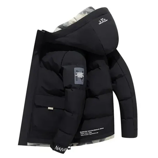 Men's Hooded Warm Winter Quilted Jacket | Front Pocket 0