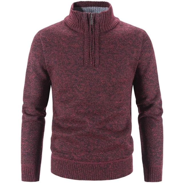 Men’s Knit Pullover Sweater - Wool Blend - Quarter Zip - Ribbed Collar - Classic Fit 1