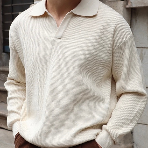 Men’s Knit Pullover Top – Relaxed Fit – Ribbed Cotton Blend – Buttonless Collar – Long Sleeve 3