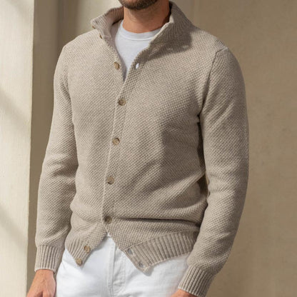 Men’s Knit Sweater – Slim Fit – Shawl Collar – Button-Up Front – Ribbed Trim 0