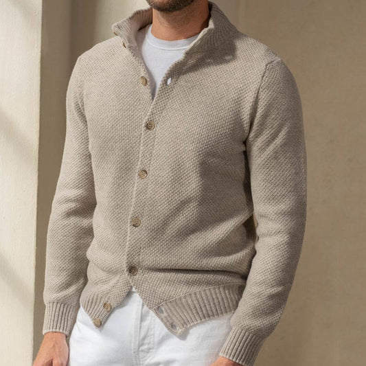 Men’s Knit Sweater – Slim Fit – Shawl Collar – Button-Up Front – Ribbed Trim 0