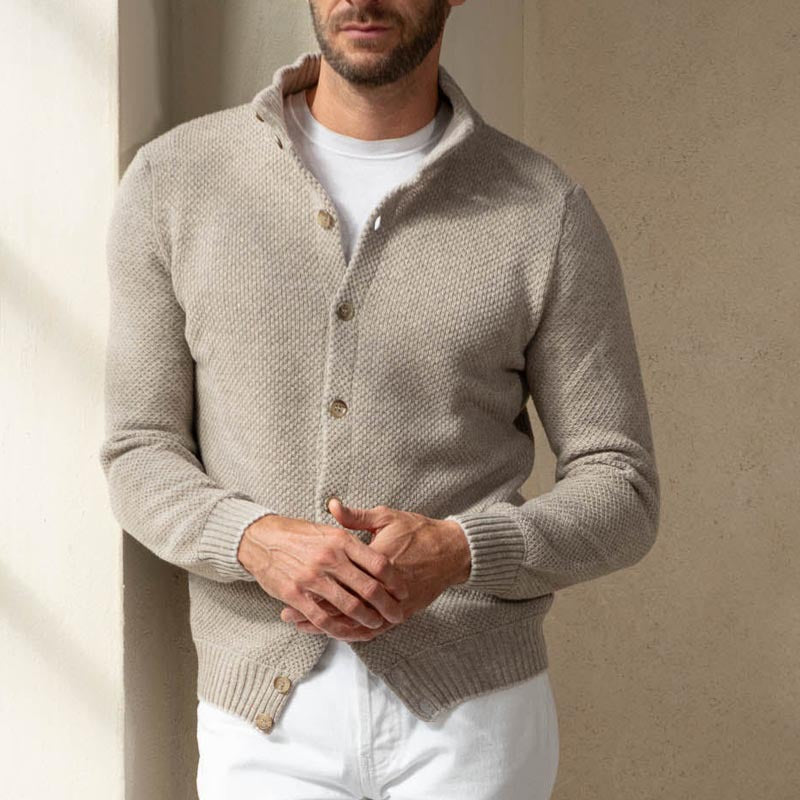 Men’s Knit Sweater – Slim Fit – Shawl Collar – Button-Up Front – Ribbed Trim 1