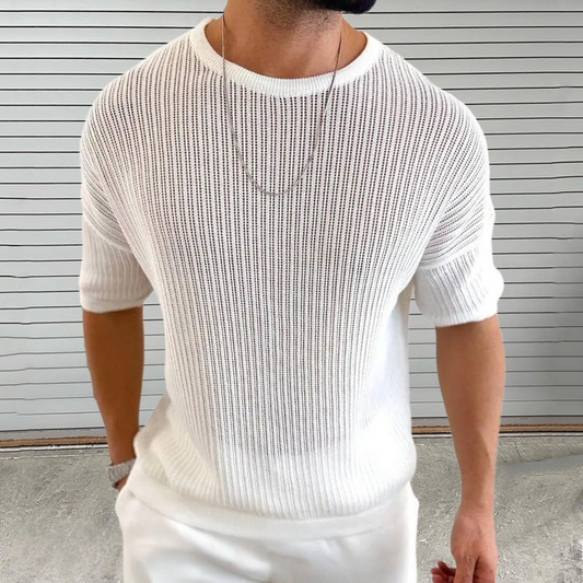 Men’s Knit Top – Slim Fit – Lightweight Semi-Sheer – Ribbed Texture – Crew Neck – Short Sleeve 0