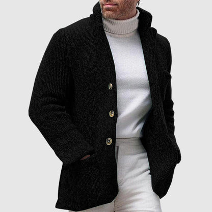 Men’s Knitted Cardigan - Chunky Texture - Stand-Up Collar - Button-Up Front 4