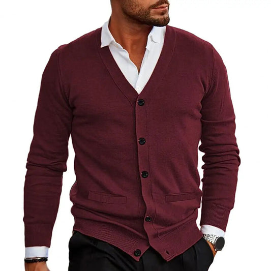 Men’s Knitted Cardigan - V-Neck Button-Up - Tailored Fit with Ribbed Cuffs & Hem 0
