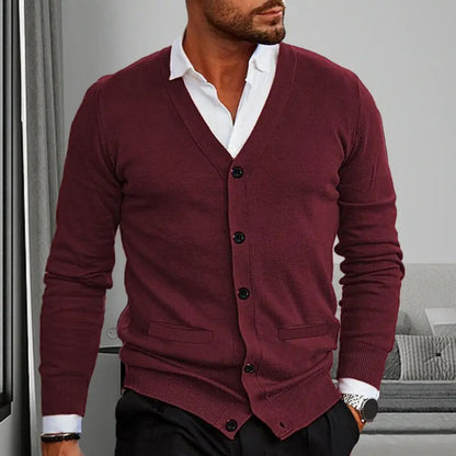 Men’s Knitted Cardigan - V-Neck Button-Up - Tailored Fit with Ribbed Cuffs & Hem 1